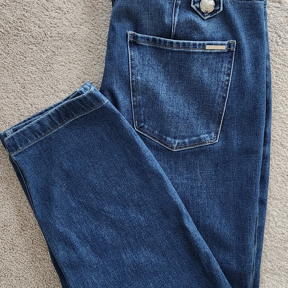 White House Black Market Dark Blue High Rise Jeans w/Silver Sailor Buttons - Picture 6 of 9